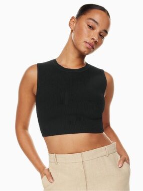 Aritzia Babaton Sculpt Knit Muscle Cropped Tank in Black Ribbed Top
